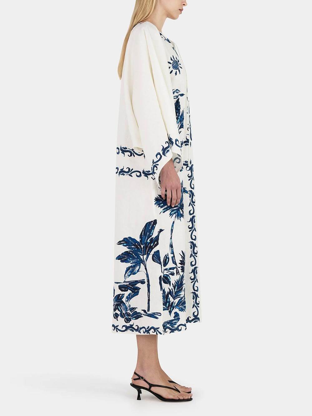 Vintage Hawaiian Print Sequined Oversized Loose Midi Dress