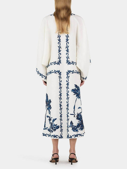 Vintage Hawaiian Print Sequined Oversized Loose Midi Dress
