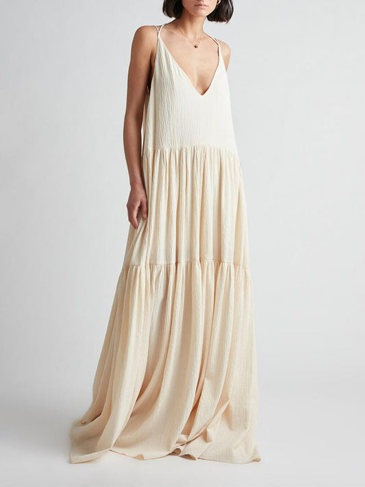 Summer Vacation Deep V-Neckline Strappy Maxi Dress