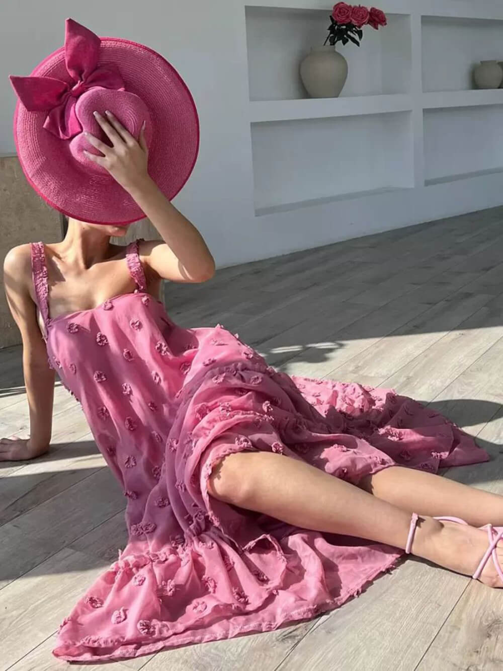 Flower Decor Pretty A-Line Layered Loose Maxi Dress