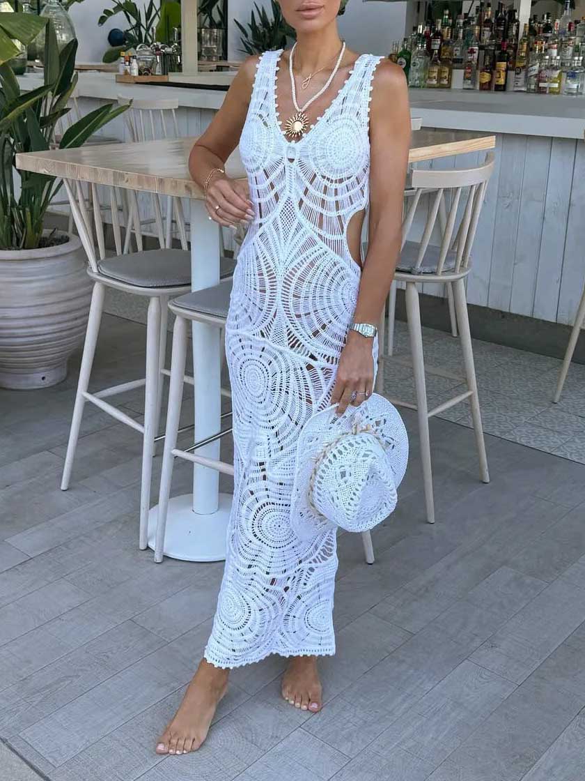 Beach Hollow V-neck Slim Sexy Midi Dress